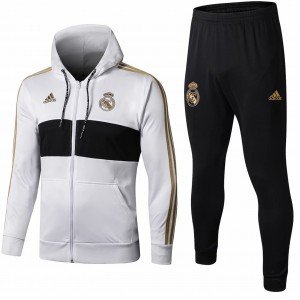Kit treinamento com capuz oficial Adidas Real Madrid 2019 2020 branco